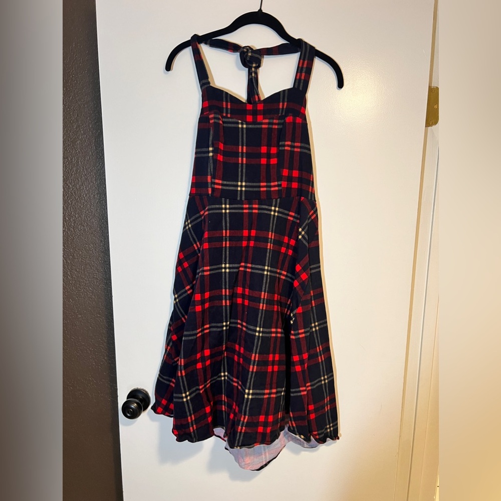 Halter navy blue, yellow and red plaid worn once
